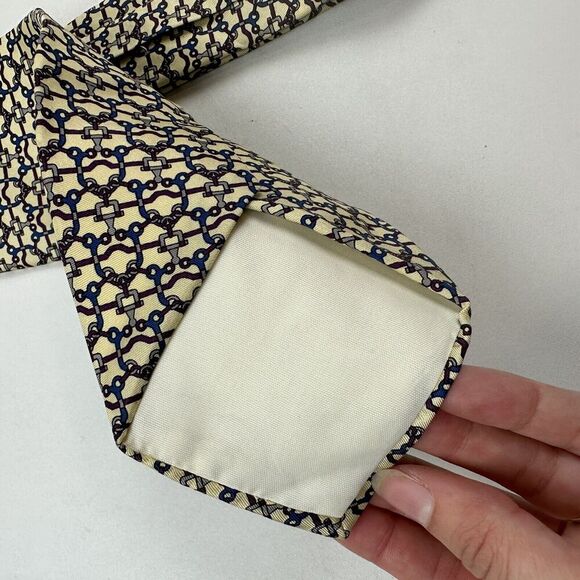 VTG Bert Pulitzer 100% Silk Cream Chain Link Pattern Geometric Neck Tie USA 04 - Picture 4 of 7